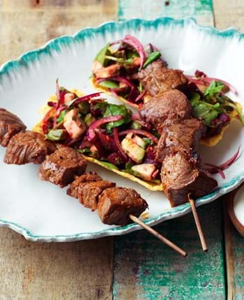 BBQ Maple Glazed Beef Kebabs with Tacos