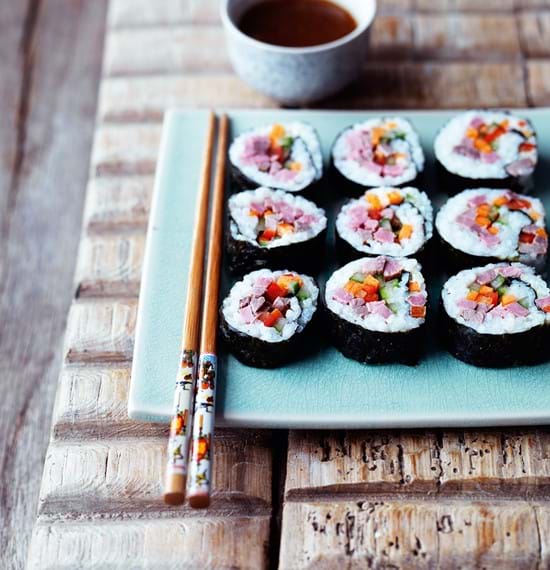 Beef Sushi Rolls (Sushi Maki) with Pickled Ginger Dressing