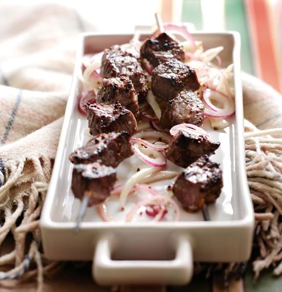 Honey and Mustard Lamb Kebabs with Fennel Coleslaw