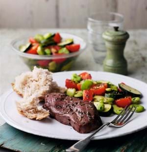 Lamb Steaks with Broad Bean, Courgette and Chive Salad