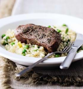 Pan-Fried Lamb with Mint and Pea Risotto