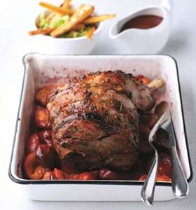 Roast Lamb with Stem Ginger, Plums and Port