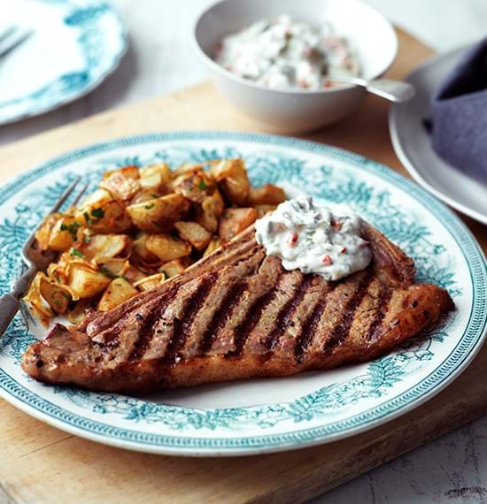 Sirloin Steaks with Flaming Mayonnaise