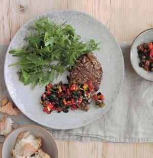 Lamb Leg Steaks with Olive and Red Pepper Tapenade