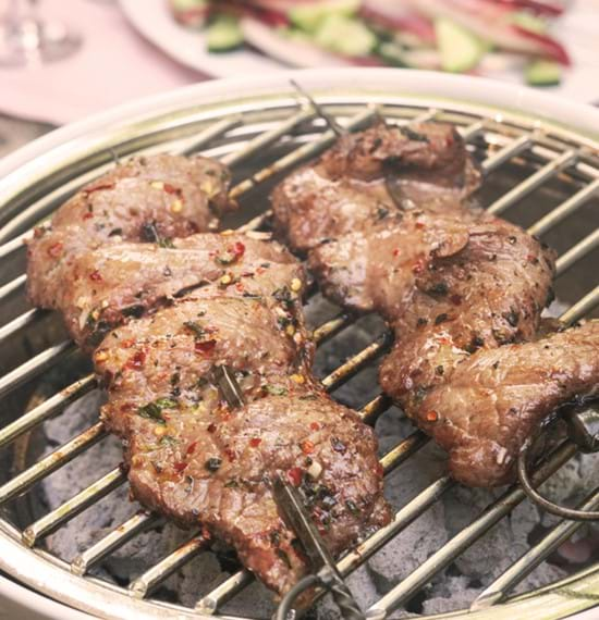 BBQ Steak Kebabs with Red Chicory Salad