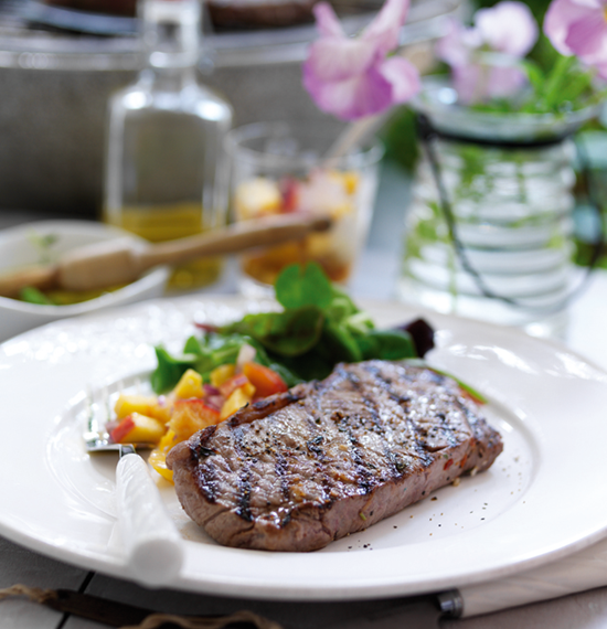 BBQ Steak with Peach Relish