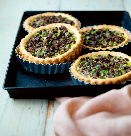 Beef and Red Onion Tarts with Watercress Pesto