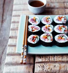 Beef Sushi Rolls (Sushi Maki) with Pickled Ginger Dressing