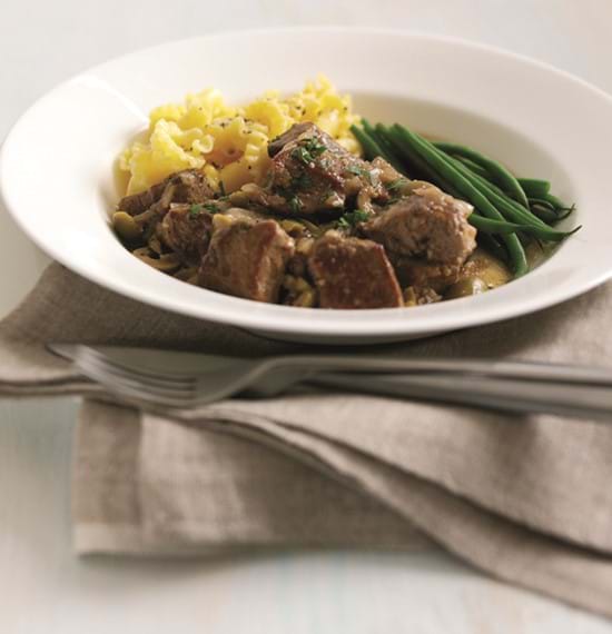 Braised Veal Cubes with Olives and Red Onions Braised Veal Cubes with Olives and Red Onions