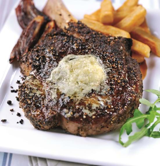 Club Steak on the bone with Blue Cheese Butter