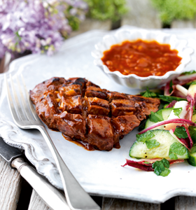 Flat Iron Steaks with Date Infused Barbecue Sauce