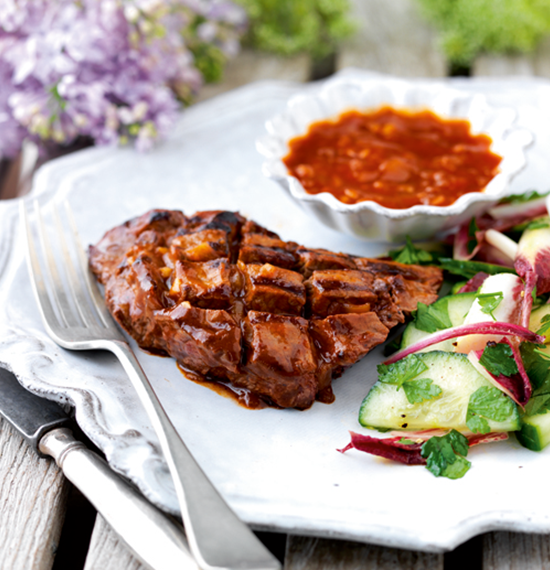 Flat Iron Steaks with Date Infused Barbecue Sauce