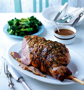 Garlic and Herb Butter Roast Lamb with Cider Gravy