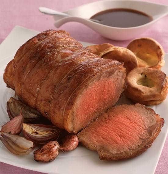 Glazed Sirloin of Beef with Herby Yorkshire Puddings