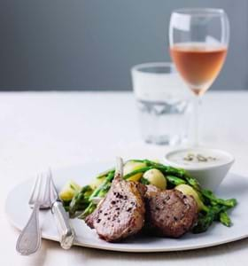 Grilled Lamb Chops with Garlic and Caper Sauce and a Spring Salad