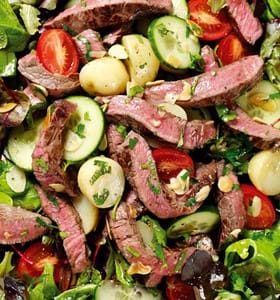 Hot Seared Beef Salad with New Potatoes and Honey Dressing
