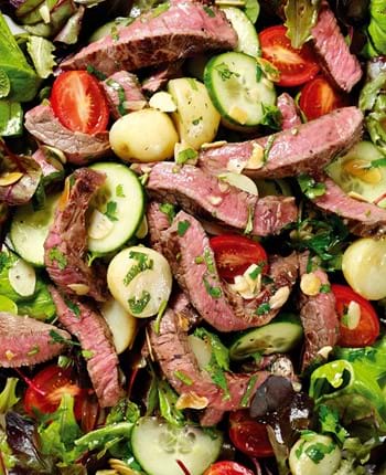 Hot Seared Beef Salad with New Potatoes and Honey Dressing