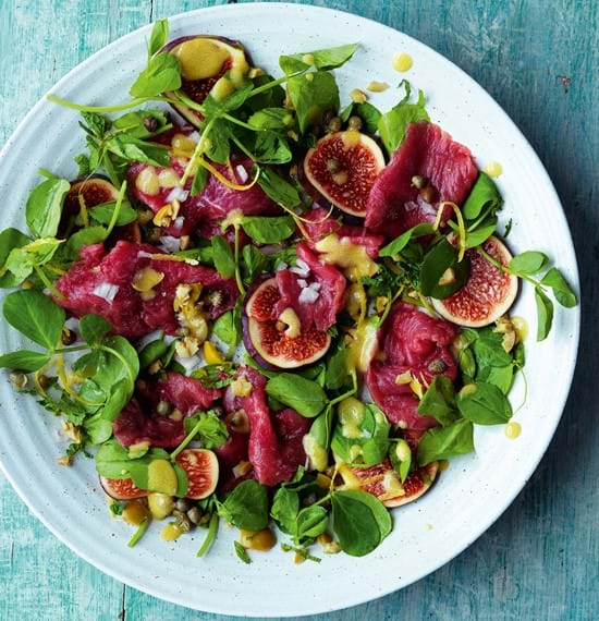 Lamb Carpaccio with Figs, Olives and Mint