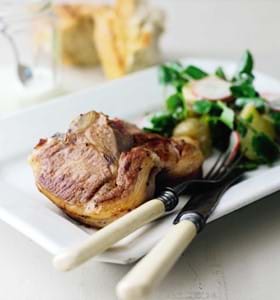 Lamb Chops with Potato, Herb and Watercress Salad and a Creamy Dressing