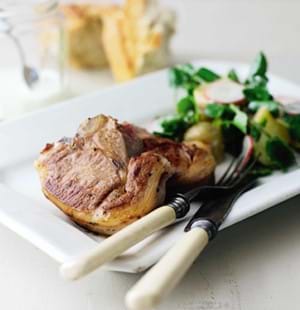 Lamb Chops with Potato, Herb and Watercress Salad and a Creamy Dressing