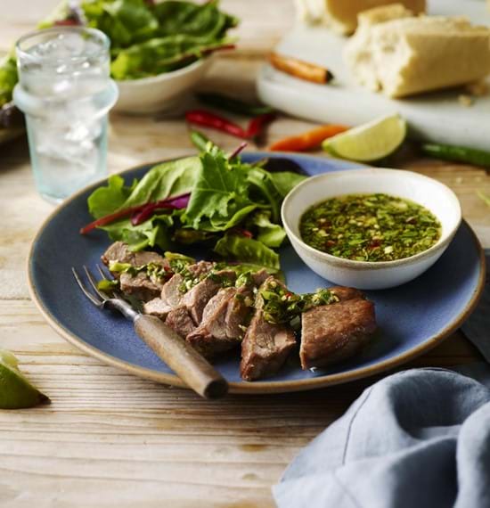 Lamb Steaks with Thai Green Dipping Sauce