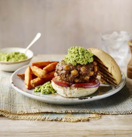 Lebanese Lamb and Chickpea Burgers with Pea Houmous