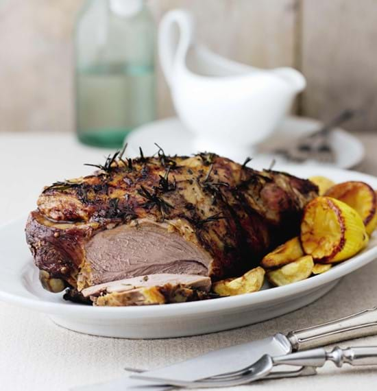 Lemon and Rosemary Roast Leg of Lamb with a Lemon and White Wine Gravy