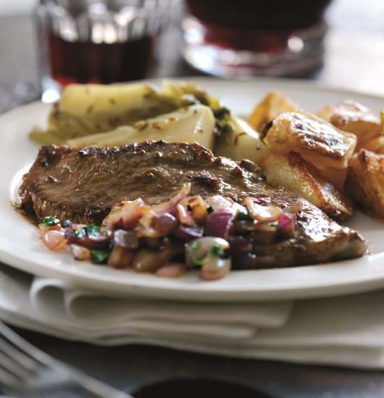 Madras-Style Leg Steaks with Red Onions,Coriander and Braised Fennel