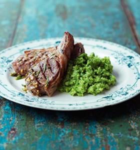Marinated Lamb Chops with Crushed Broad Beans