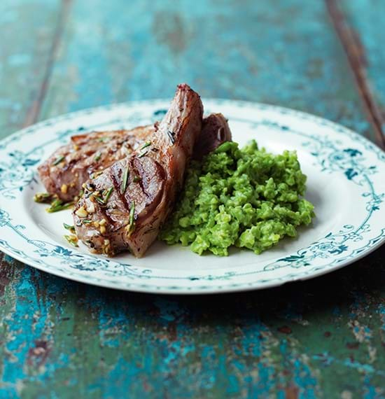 Marinated Lamb Chops with Crushed Broad Beans