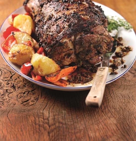Mustard and Herb Rubbed Leg of Lamb