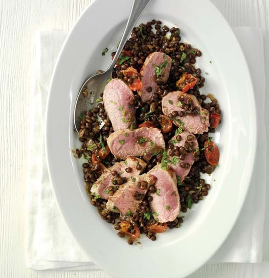 Pan Seared Coconut Cannon of Lamb with Puy Lentils