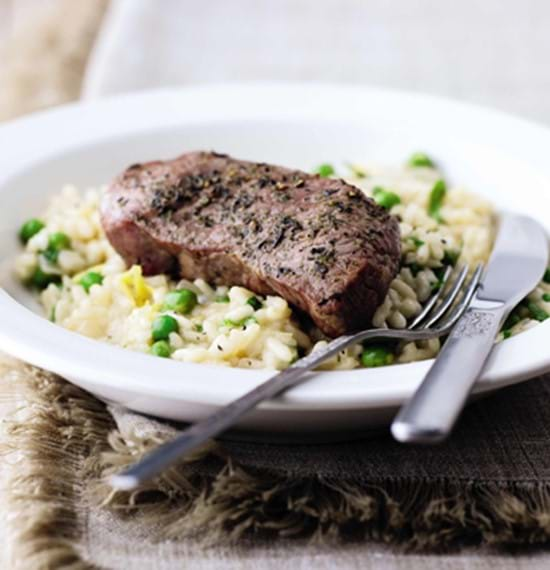 Pan-Fried Lamb with Mint and Pea Risotto