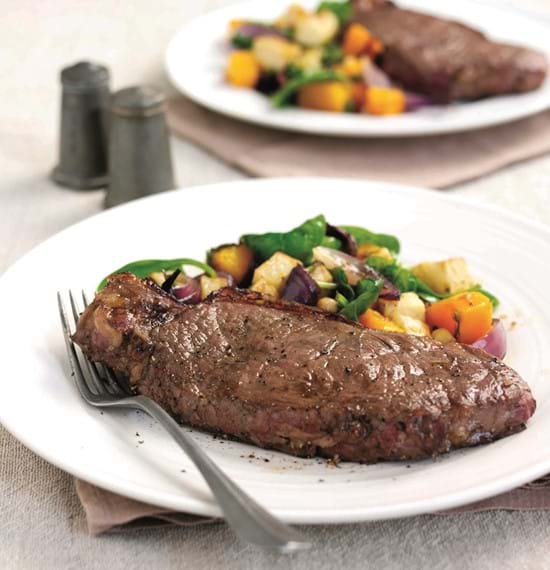 Piquant Steaks with Warm Roasted Vegetables