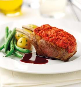 Red Pepper and Rosemary Crusted 2-bone Mini Racks of Lamb with Redcurrant Jus