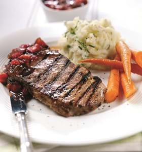 Rib-Eye Steaks with Onion and Rhubarb Chutney