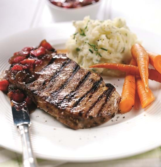 Rib-Eye Steaks with Onion and Rhubarb Chutney