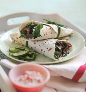 Roast Beef and Watercress Wraps with Radish Raita