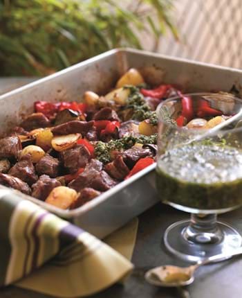 Roast Lamb and Summer Vegetables with Mint Pesto