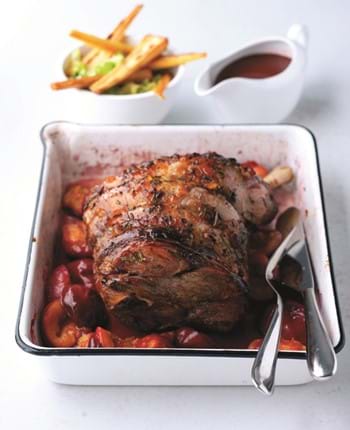 Roast Lamb with Stem Ginger, Plums and Port