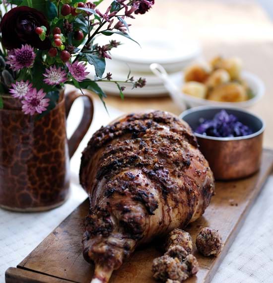 Roast Leg of Lamb with Date and Herb Stuffing