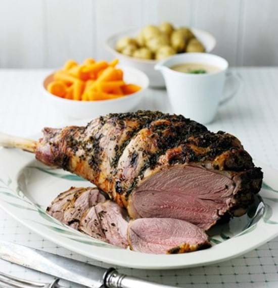 Roast Leg of Lamb with Tarragon and Mint Butter