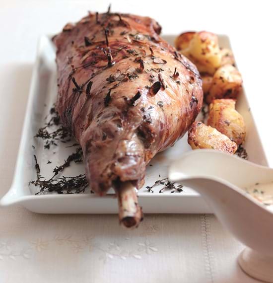 Roast Leg of Lamb with Thyme, Orange and Anchovy Sauce