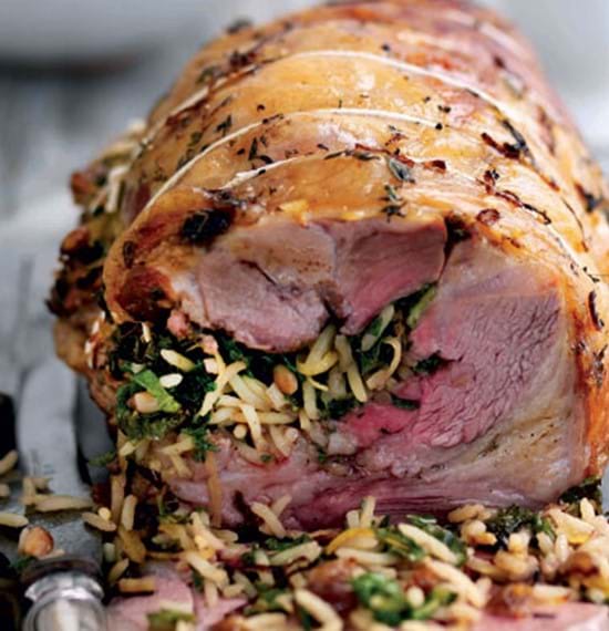 Rolled Shoulder of Lamb with Pilau Rice and Kale Stuffing