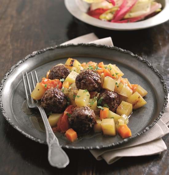Spiced Lamb Meatballs with Tomatoes, Marjoram and Braised Potatoes