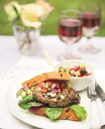 Spicy Lamb and Feta Burgers with Cucumber Salsa