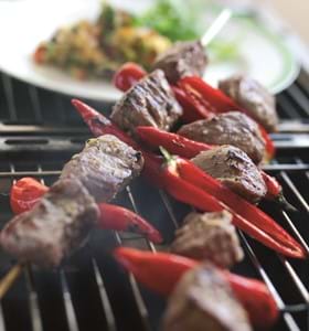 Spicy Lamb Kebabs with Mint and Nectarine Salsa