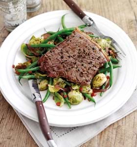 Steak with Warm Brussels Sprouts Salad