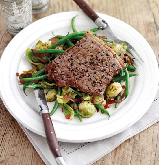 Steak with Warm Brussels Sprouts Salad