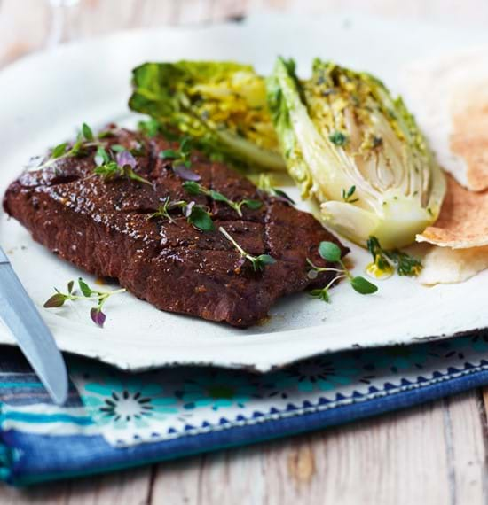 Steaks with Grilled Little Gem